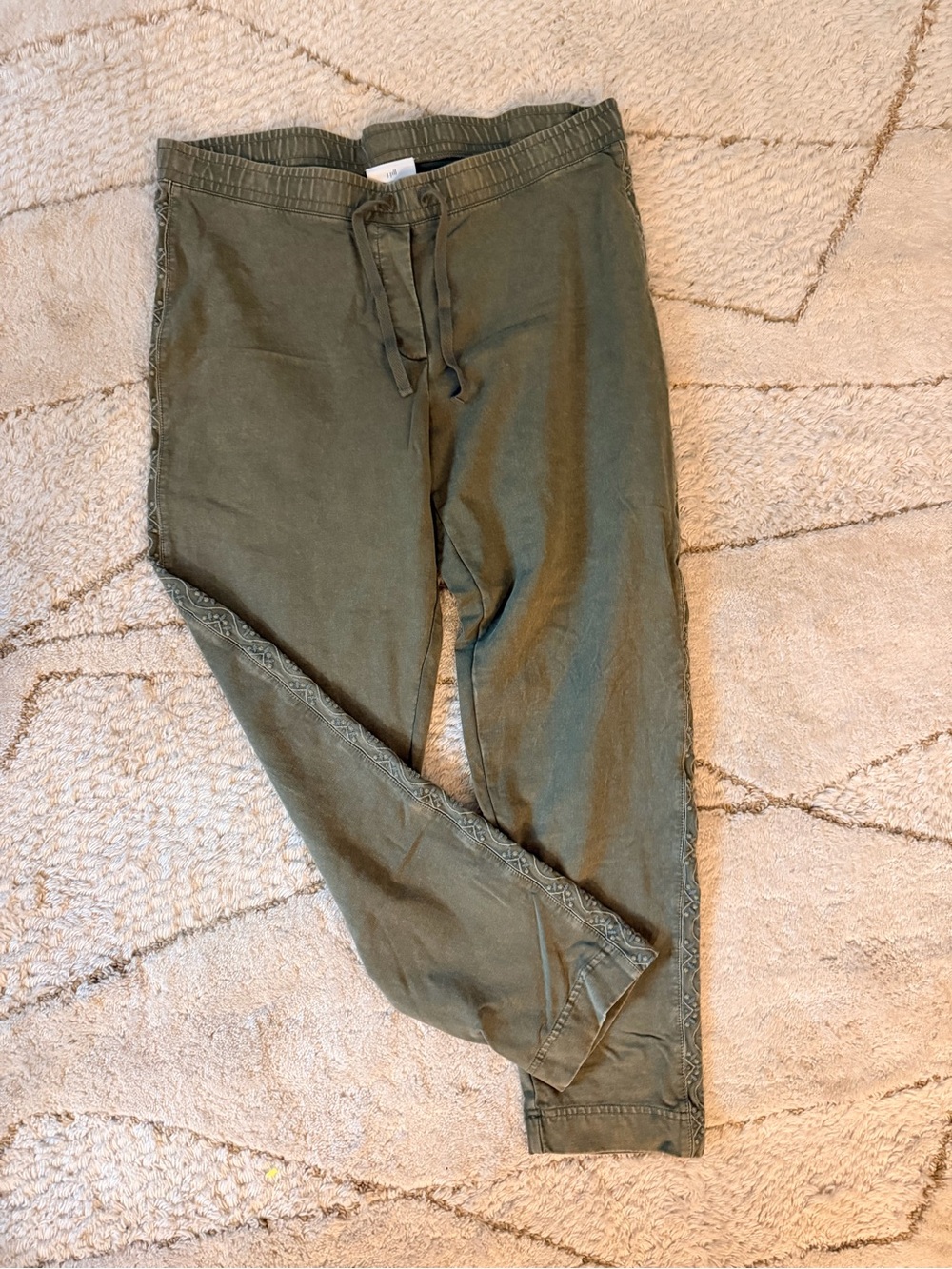 Embroidered Olive Green Drawstring Pants